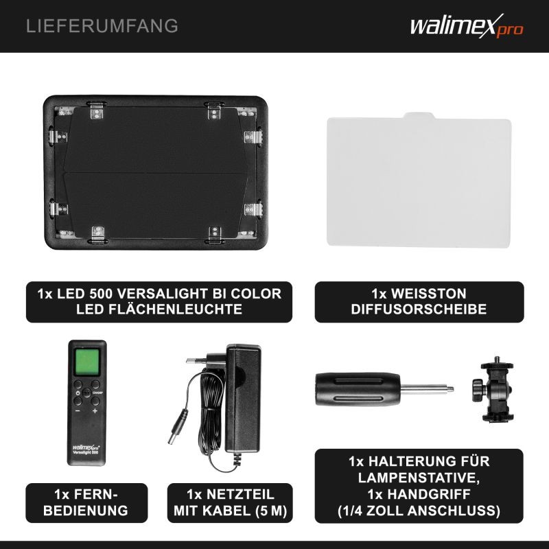 Walimex pro LED 500 Versalight Bi Color LED-paneelivalaisin 32 W, kaukosäätimellä