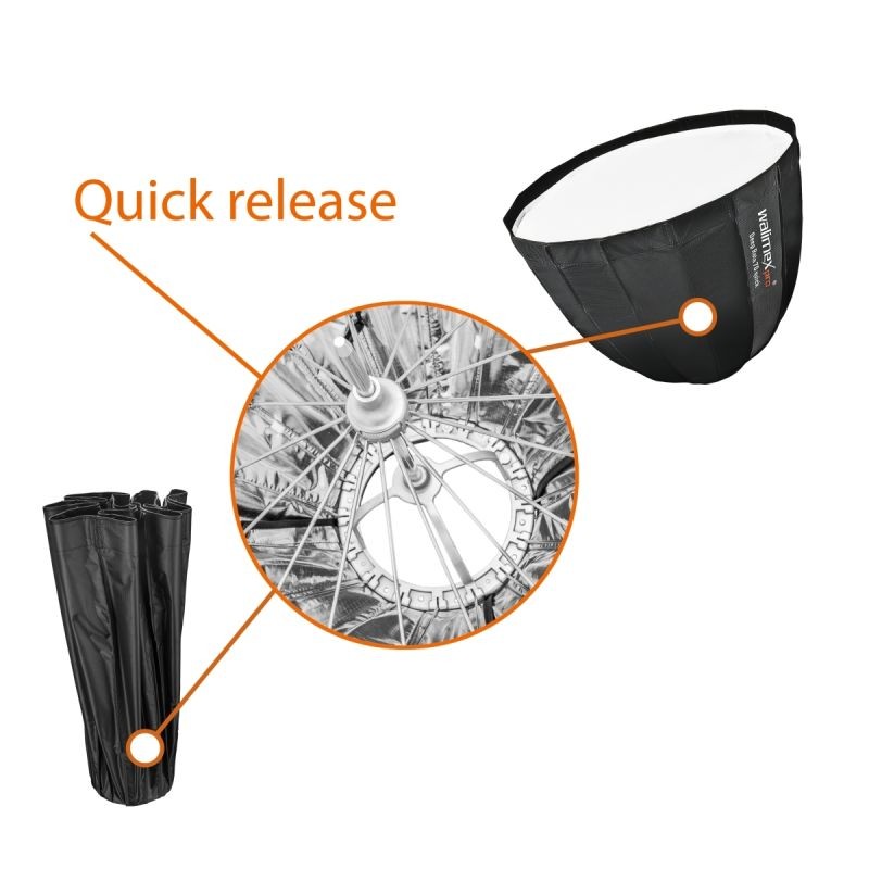 Walimex pro Studio Line Deep Rota QA70 Softbox 70 cm, hopea, kenno, diffuusorit ja Elinchrom-adapteri