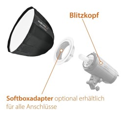 Walimex pro Studio Line Deep Rota QA70 Softbox 70 cm, hopea, kenno, diffuusorit ja Elinchrom-adapteri