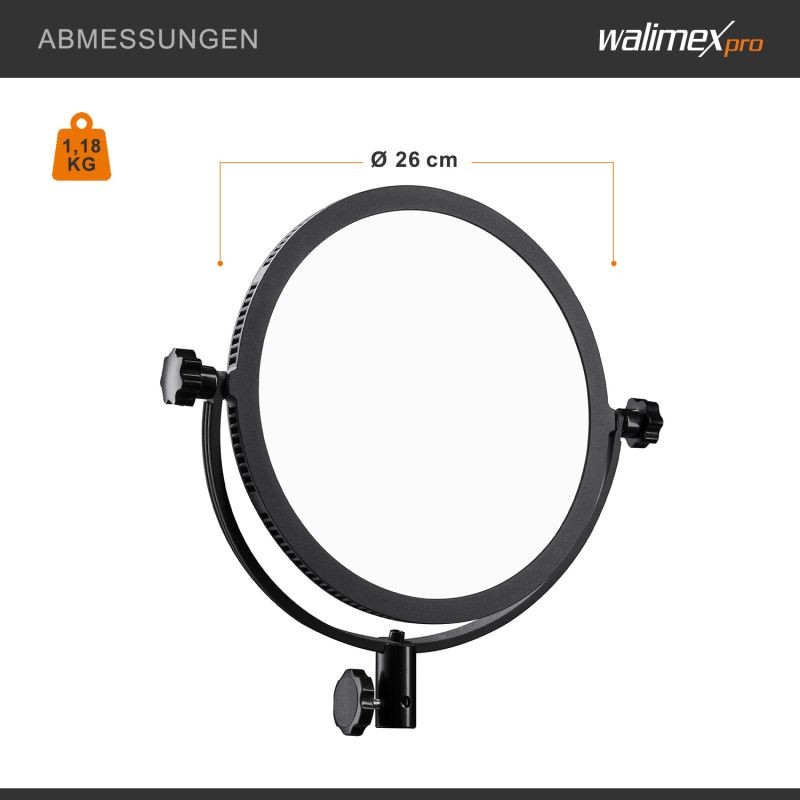 Walimex pro Soft LED 300 Brightlight Round Daylight pyöreä LED-valaisin, 30 W, 5600 K, U-kiinnike