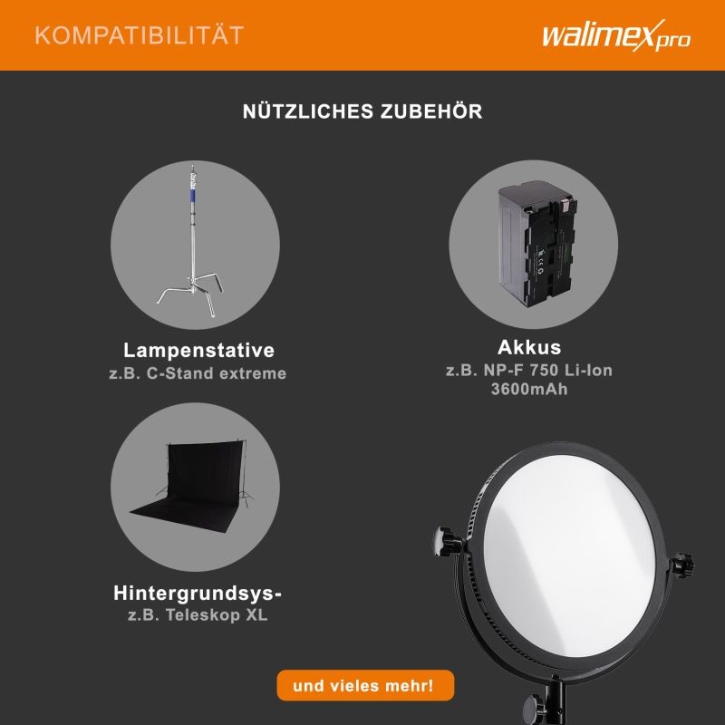 Walimex pro Soft LED 300 Brightlight Round Daylight pyöreä LED-valaisin, 30 W, 5600 K, U-kiinnike