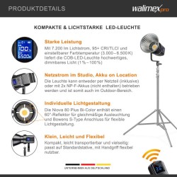 Walimex pro LED Niova 80 Compact Bi-Colour 80 W LED-videovalo, Bowens-liitäntä, säädettävä värilämpötila