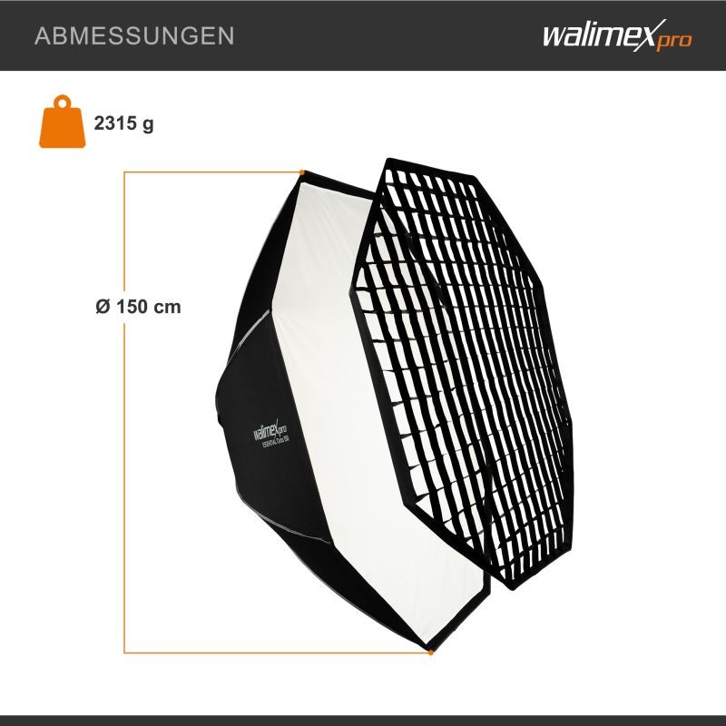 Walimex pro Essential Oktagon-softbox 150 cm, kenno, Bowens-adapteri ja kuljetuslaukku