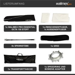 Walimex pro Essential Oktagon-softbox 150 cm, kenno, Bowens-adapteri ja kuljetuslaukku