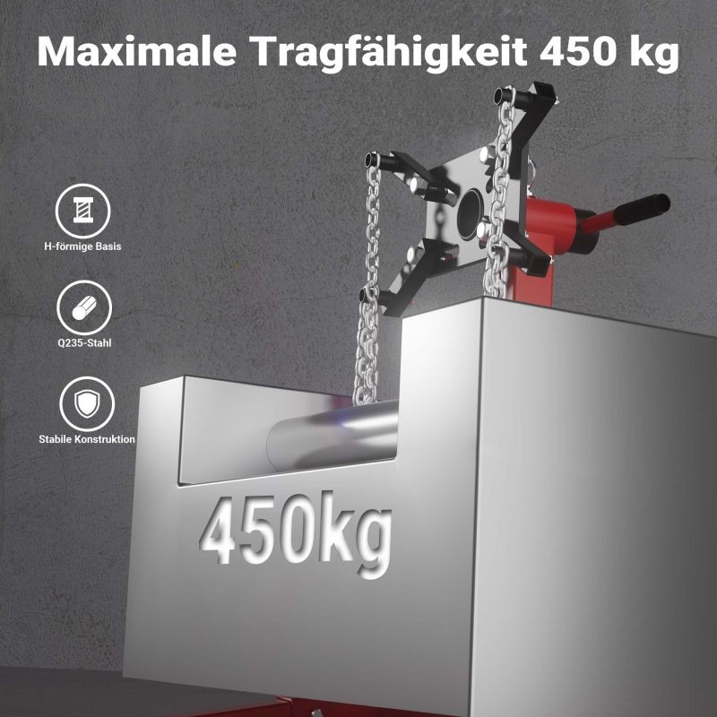 Moottorin- ja vaihteistoteline 450 kg, maalattu teräs, pyörillä