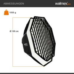 Walimex pro Essential okta-softbox 120 cm, kenno, Bowens- ja Profoto-adapterit, kuljetuslaukku