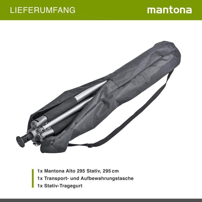 Mantona Alto 295 alumiininen kamerajalusta, kampimekanismi, korkeus 295 cm, kuormitus 6 kg