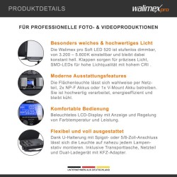 Walimex pro Soft LED 520 Brightlight Bi-Color LED-paneelivalaisin, 40 W, 3200-5600 K, LCD-näyttö