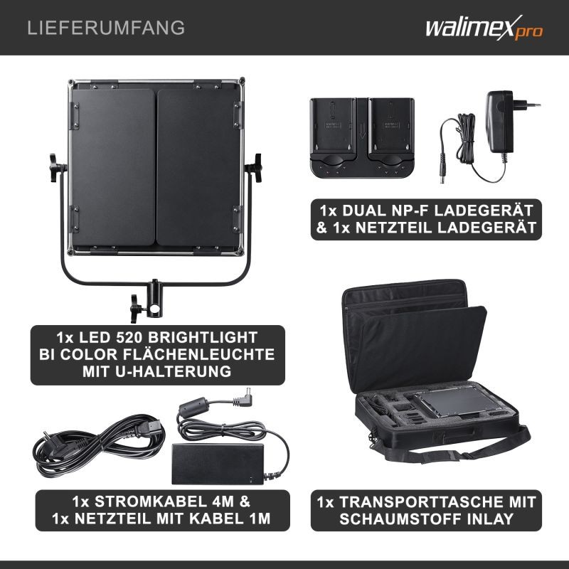 Walimex pro Soft LED 520 Brightlight Bi-Color LED-paneelivalaisin, 40 W, 3200-5600 K, LCD-näyttö