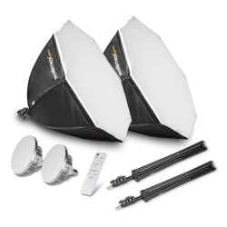 Walimex pro Octagon Softbox studiovalaistussarja, 2x 60 W Bi-Color LED-valo, 65 cm softboxit ja jalustat
