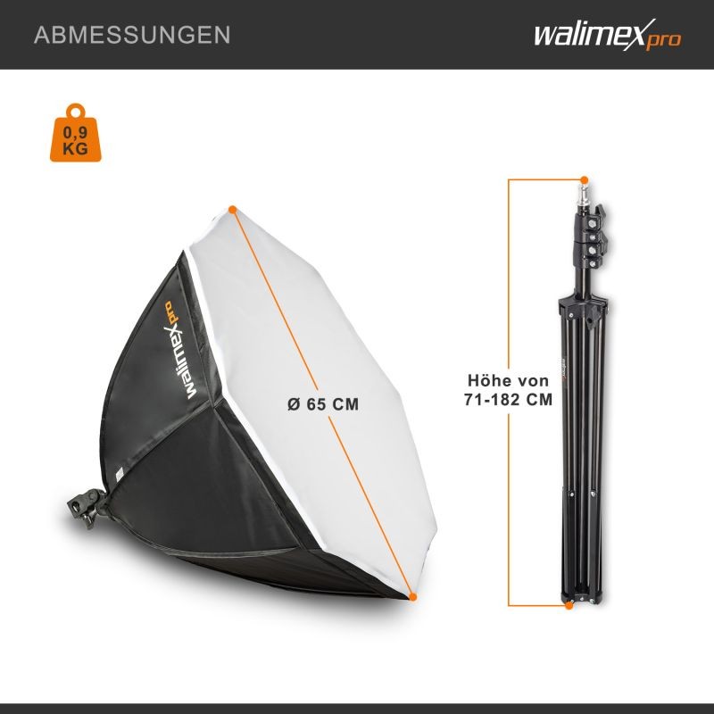 Walimex pro Octagon Softbox studiovalaistussarja, 2x 60 W Bi-Color LED-valo, 65 cm softboxit ja jalustat