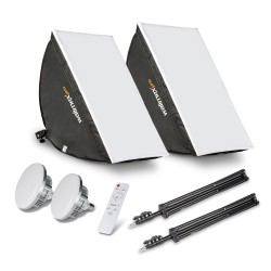 Walimex pro LED-videovalaistussarja 60 W, 2x softbox 40 x 60 cm, 2x jalusta, Bi-Color, kaukosäädin
