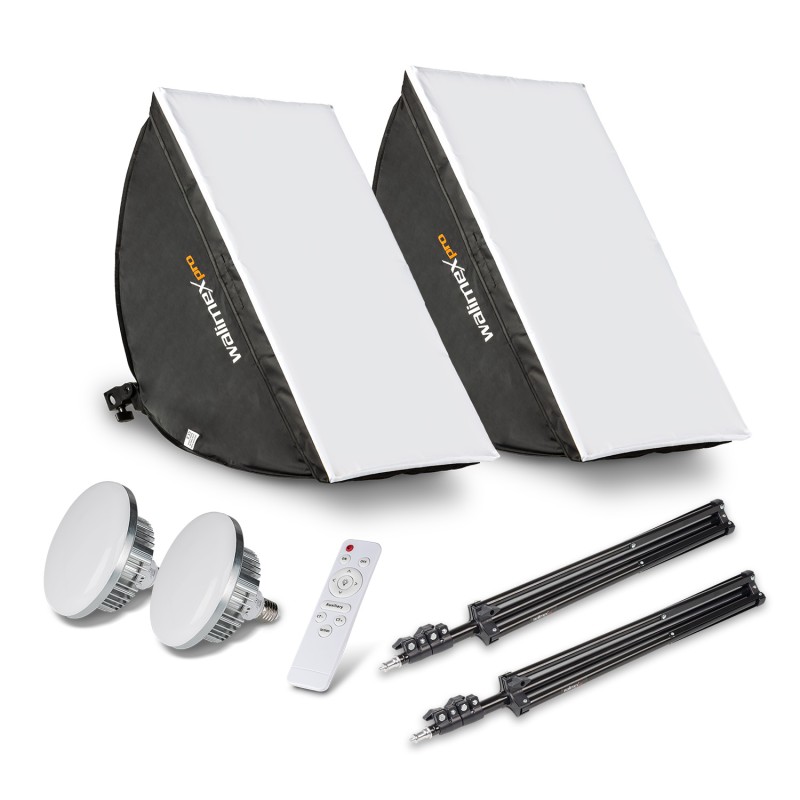 Walimex pro LED-videovalaistussarja 60 W, 2x softbox 40 x 60 cm, 2x jalusta, Bi-Color, kaukosäädin