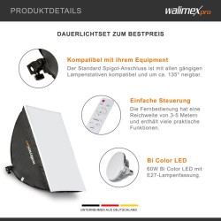 Walimex pro LED-videovalaistussarja 60 W, 2x softbox 40 x 60 cm, 2x jalusta, Bi-Color, kaukosäädin