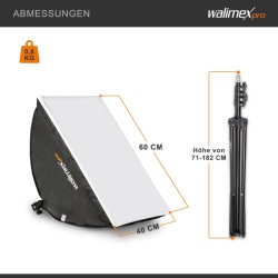 Walimex pro LED-videovalaistussarja 60 W, 2x softbox 40 x 60 cm, 2x jalusta, Bi-Color, kaukosäädin