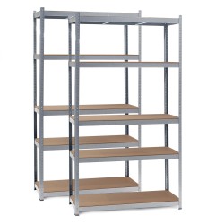 Raskashyllysetti 2 kpl 100x50x200 cm 5 tasoa 200 kg taso sinkitty teräs hopea