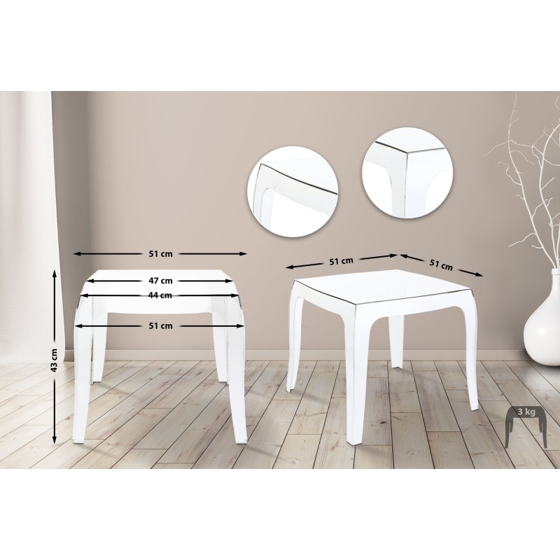 Neliönmuotoinen ulkosivupöytä polykarbonaatista - säänkestävä ja tyylikäs