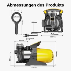 Puutarhapumppu 1200 W, 3800 l/h, ruostumaton teräs, esisuodatin