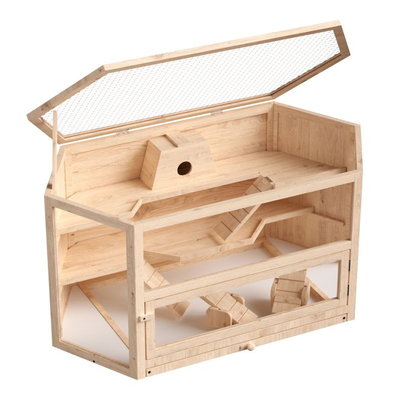 XXL Kolmikerroksinen pieneläinhäkki, 1150 x 600 x 580 mm, puu, akryylilasi-ikkunat