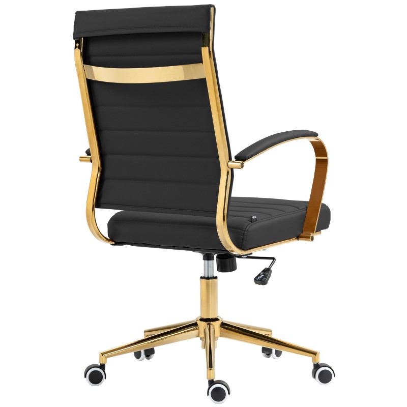 Tyylikäs kultainen keinonahkainen toimistotuoli ergonomisella selkänojalla