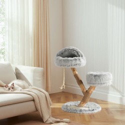 Fudajo kiipeilypuu 80 cm, oksisto-muotoilu, päärynäpuu ja plyysi, kissanpesällä