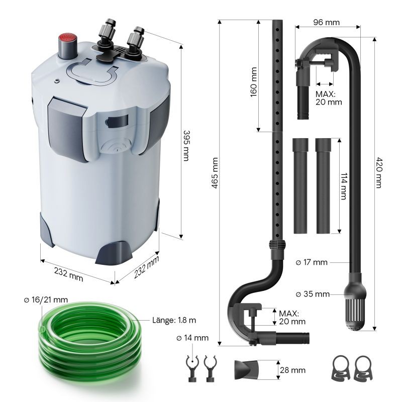 SunSun HW-402B akvaarion ulkofilteri 1000 l/h, 9 W UVC-puhdistin, 3-vaiheinen suodatus