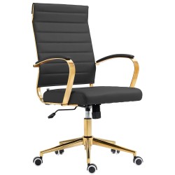 Tyylikäs kultainen keinonahkainen toimistotuoli ergonomisella selkänojalla