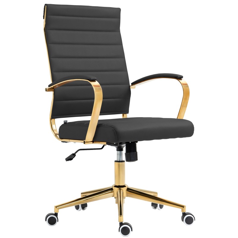 Tyylikäs kultainen keinonahkainen toimistotuoli ergonomisella selkänojalla