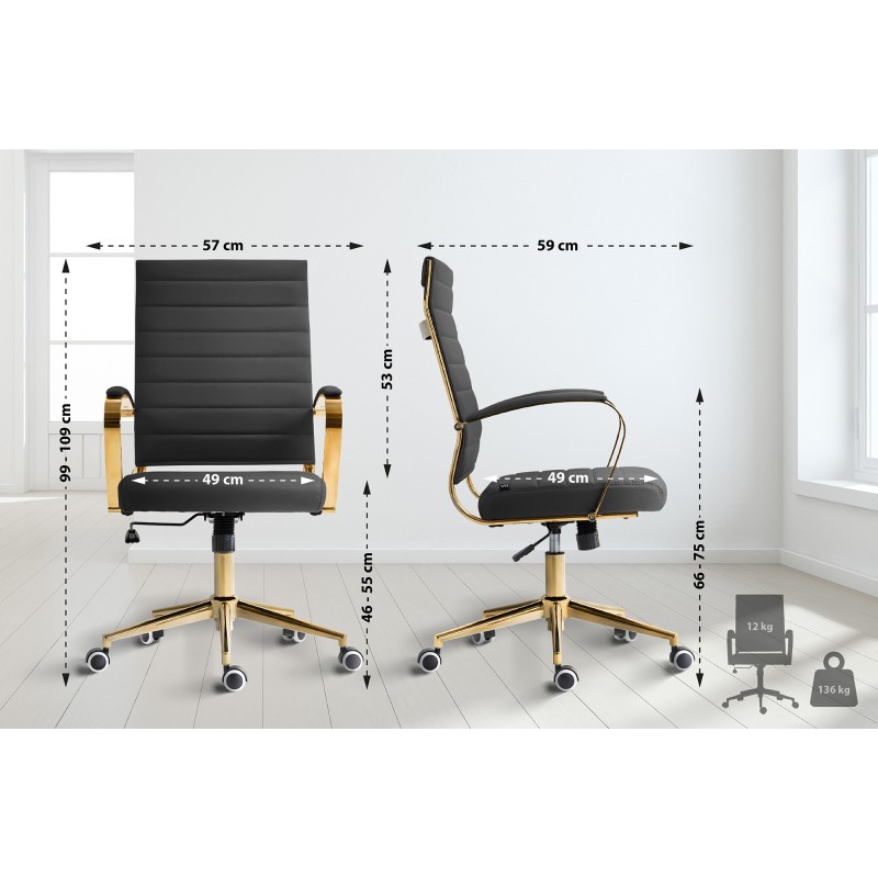 Tyylikäs kultainen keinonahkainen toimistotuoli ergonomisella selkänojalla