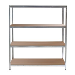 Raskashyllystö 160x60x180 cm, 4 hyllytasoa, 175 kg/taso, sinkitty teräs ja MDF, hopea