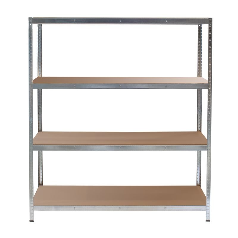 Raskashyllystö 160x60x180 cm, 4 hyllytasoa, 175 kg/taso, sinkitty teräs ja MDF, hopea