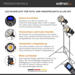Walimex pro Niova Plus Daylight LED-studiovalaisinsarja 350 W & 500 W, Bowens-heijastimet