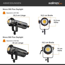 Walimex pro Niova Plus Daylight LED-studiovalaisinsarja 350 W & 500 W, Bowens-heijastimet