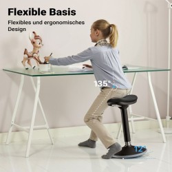 Ergonominen pyörivä istuin- ja seisomajakkara, musta, korkeussäädettävä 55-82 cm, max. 135 kg