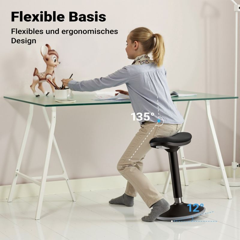 Ergonominen pyörivä istuin- ja seisomajakkara, musta, korkeussäädettävä 55-82 cm, max. 135 kg