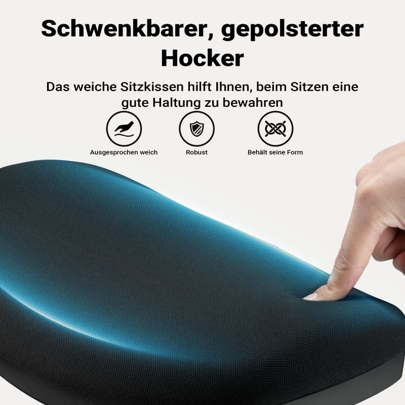 Ergonominen pyörivä istuin- ja seisomajakkara, musta, korkeussäädettävä 55-82 cm, max. 135 kg