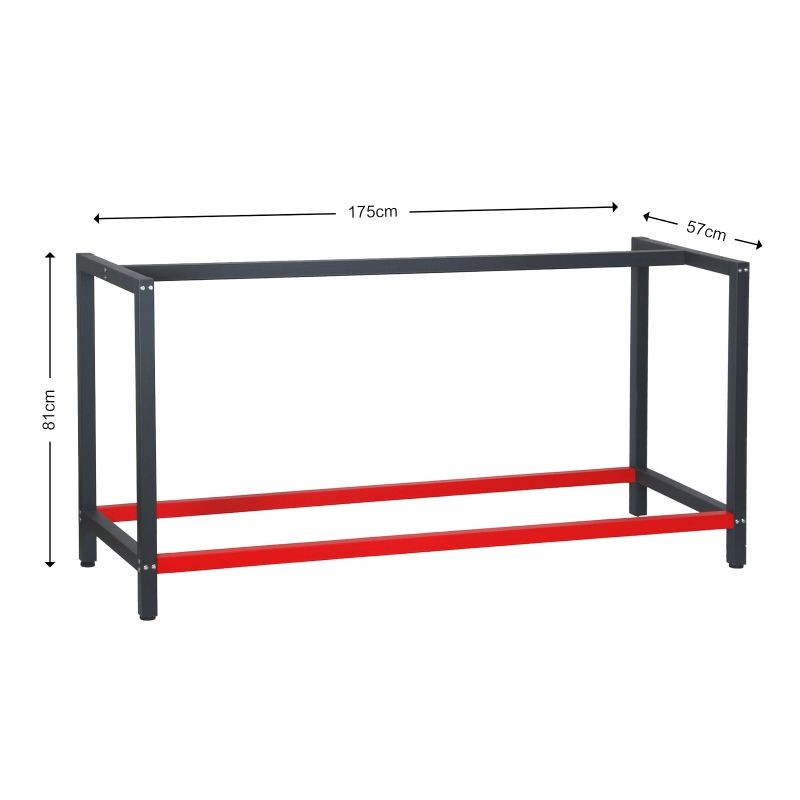 Työpöydän teräsrunko 175 x 57 x 81 cm, antrasiitti ja punainen, kantavuus 200 kg