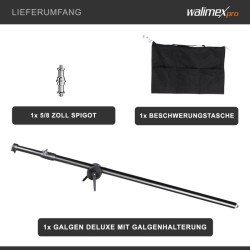Walimex pro Deluxe puomivarsi 120–220 cm, musta, 8 kg kantavuus, vastapainopussilla