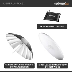 Walimex Heijastusvarjosetti 180 cm heijastusvarjo ja diffuusori