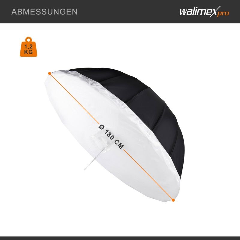 Walimex Heijastusvarjosetti 180 cm, heijastusvarjo ja diffuusori
