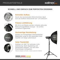 Walimex pro Octagon-softbox 90 cm, kenno, maski, Bowens-adapteri ja kuljetuslaukku