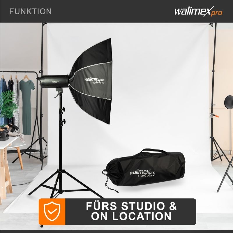 Walimex pro Octagon-softbox 90 cm, kenno, maski, Bowens-adapteri ja kuljetuslaukku