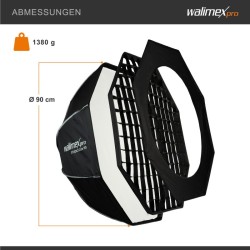 Walimex pro Octagon-softbox 90 cm, kenno, maski, Bowens-adapteri ja kuljetuslaukku