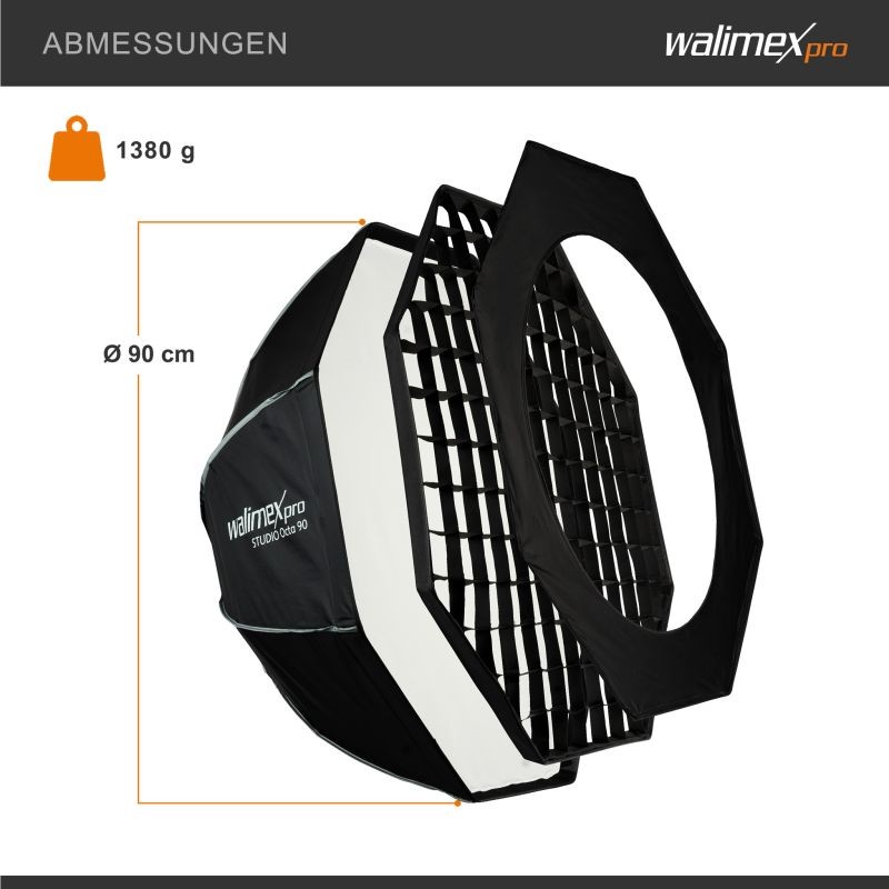 Walimex pro Octagon-softbox 90 cm, kenno, maski, Bowens-adapteri ja kuljetuslaukku