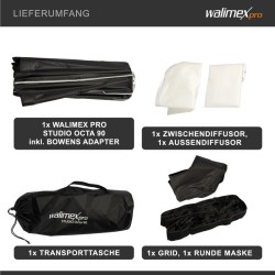 Walimex pro Octagon-softbox 90 cm, kenno, maski, Bowens-adapteri ja kuljetuslaukku