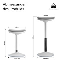 Ergonominen kääntyvä istu- ja seisomajakkara, harmaa, korkeussäädettävä 55–82 cm, enintään 135 kg