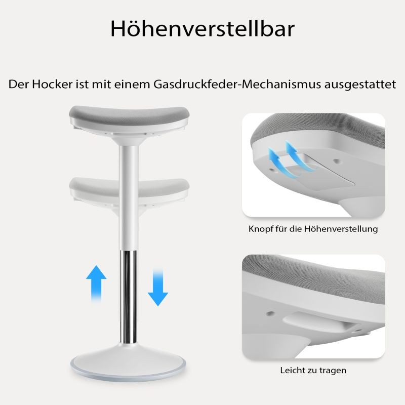 Ergonominen kääntyvä istu- ja seisomajakkara, harmaa, korkeussäädettävä 55–82 cm, enintään 135 kg
