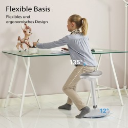 Ergonominen kääntyvä istu- ja seisomajakkara, harmaa, korkeussäädettävä 55–82 cm, enintään 135 kg