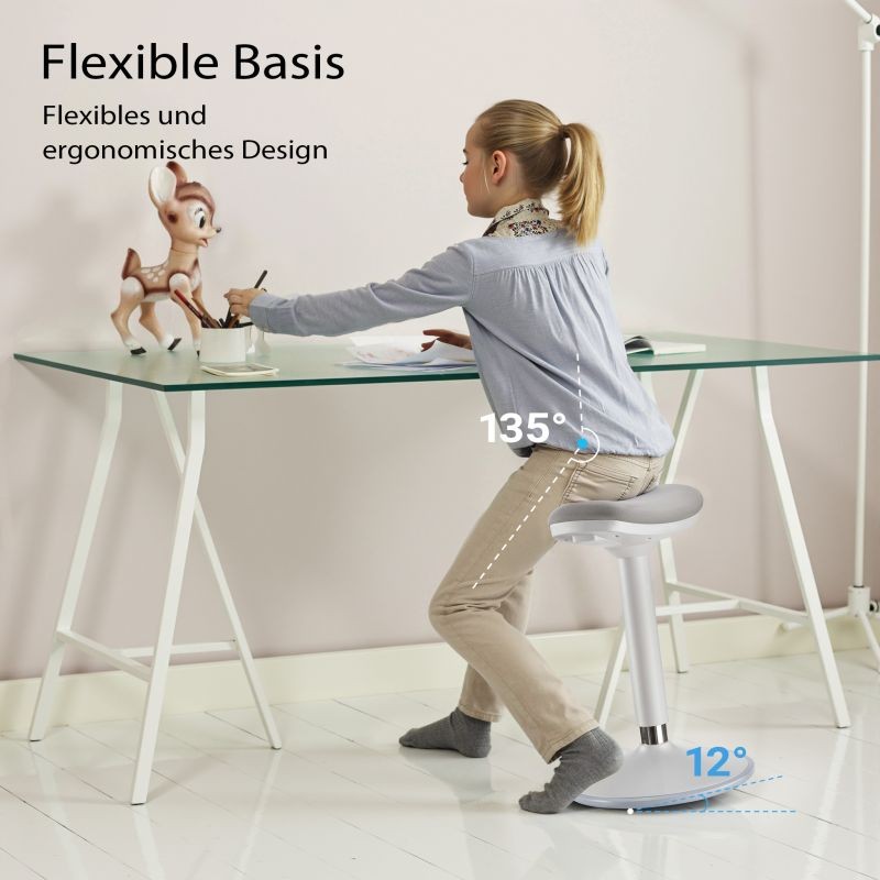 Ergonominen kääntyvä istu- ja seisomajakkara, harmaa, korkeussäädettävä 55–82 cm, enintään 135 kg