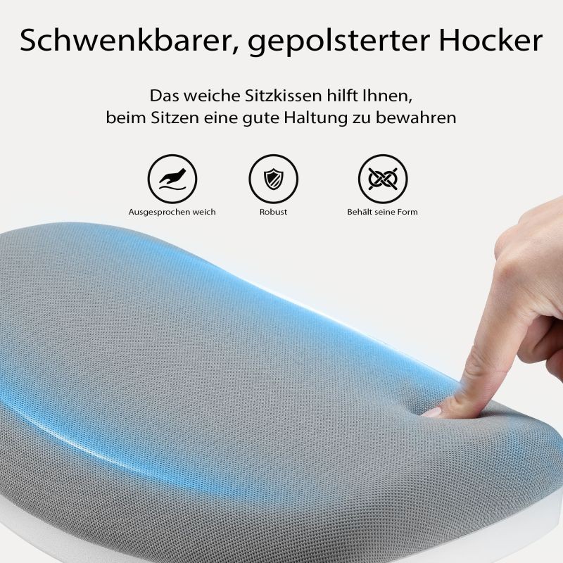 Ergonominen kääntyvä istu- ja seisomajakkara, harmaa, korkeussäädettävä 55–82 cm, enintään 135 kg